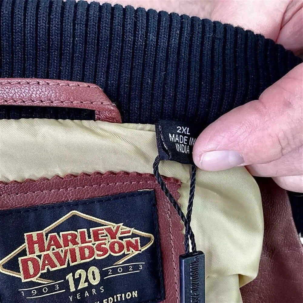 Harley-Davidson Bomber Jacket Mens 2X Dark Red Leather 120th Anniversay Edition